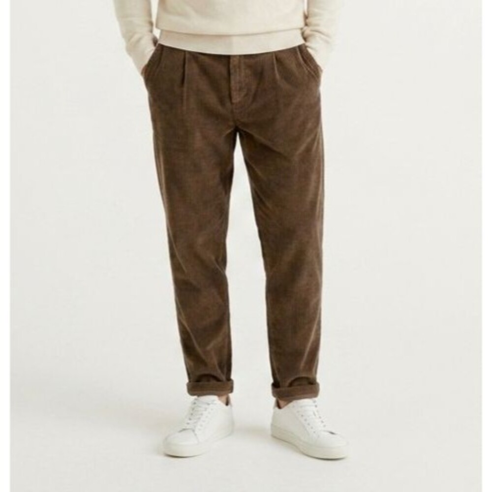 Zara DNWR Corduroy Pants Mens 31x27 Brown Carrot Tapered Pleated Trousers M 40